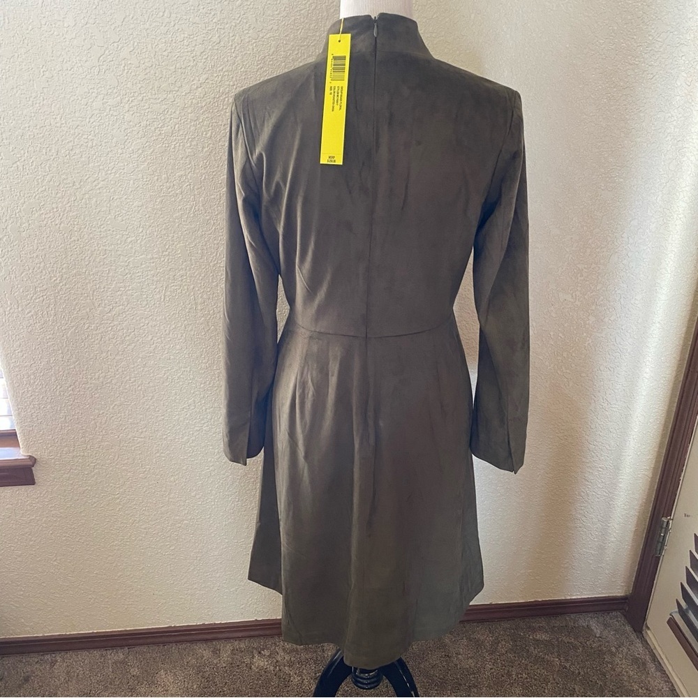 Catherine Malandrino Faux Suede Pleated Skirt Long Sleeve Dress Roasted Okra: 10 - Picture 5 of 12